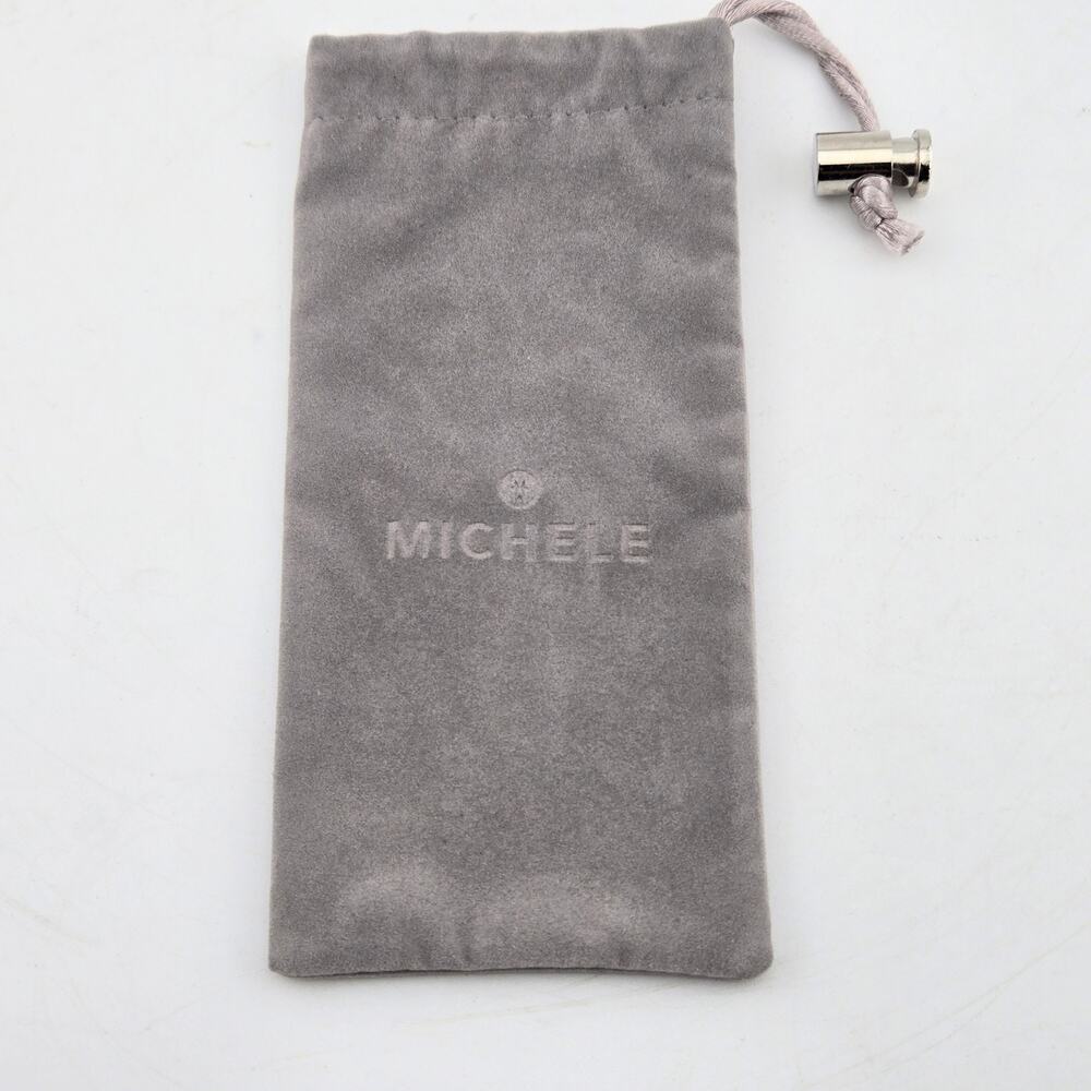 Michele Watch Travel Pouch Dust Bag Gray Velvet Silver Logo Toggle